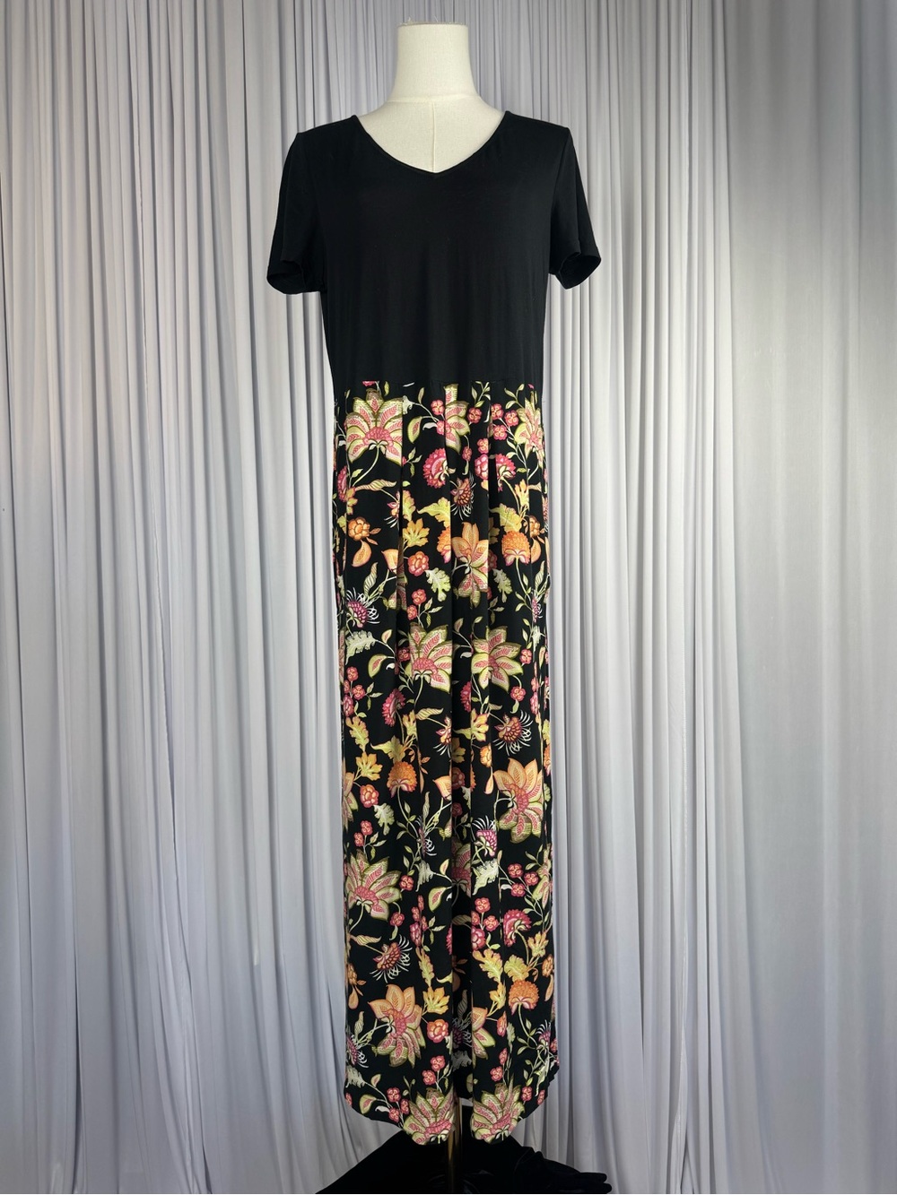 J. Jill Black Ombre Floral Colorblock Maxi Dress Women's Small